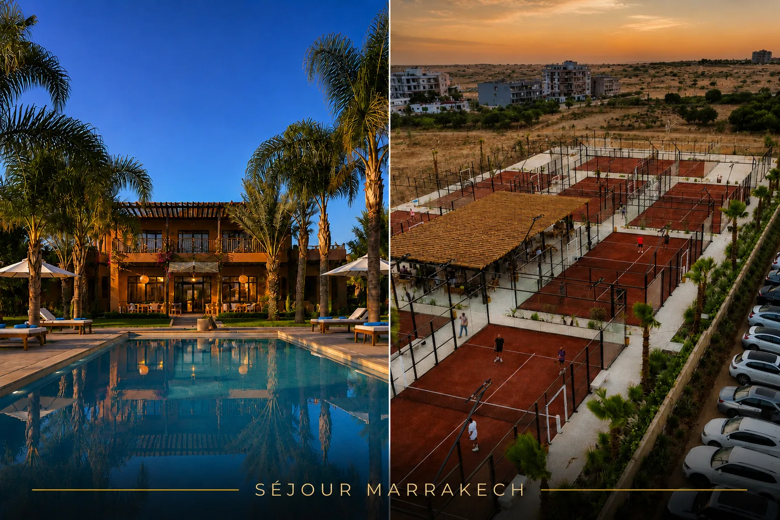 Séjour padel Marrakech — riad avec piscine et terrains de padel Padel Xplore